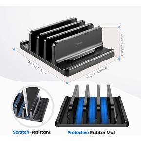 Vaydeer Soporte vertical para portátil de 3 ranuras hecho de plástico ABS premium 4 en 1, organizador de escritorio ajustable para todos los MacBook/Chromebook/superficie/iPad- negro