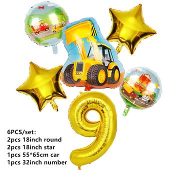Globo de cumpleaños de excavadora para vehículo plato de papel servilleta camió 