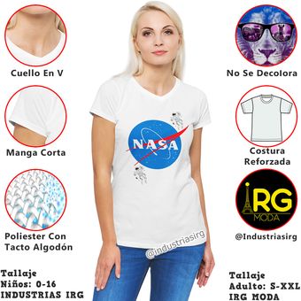 Camiseta moda mujer nasa astronauta cuello v polialgodon