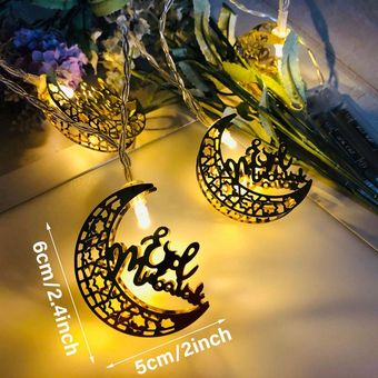 Decoraciones Ramadán Luna estrella Led cadena de luces EID Mubarak d 