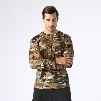 15 colores Multicam Camo camisetas de ejército primavera táctico camuflaje de manga larga Camisetas militar los hombres de secado rápido O cuello de combate T camisa 
