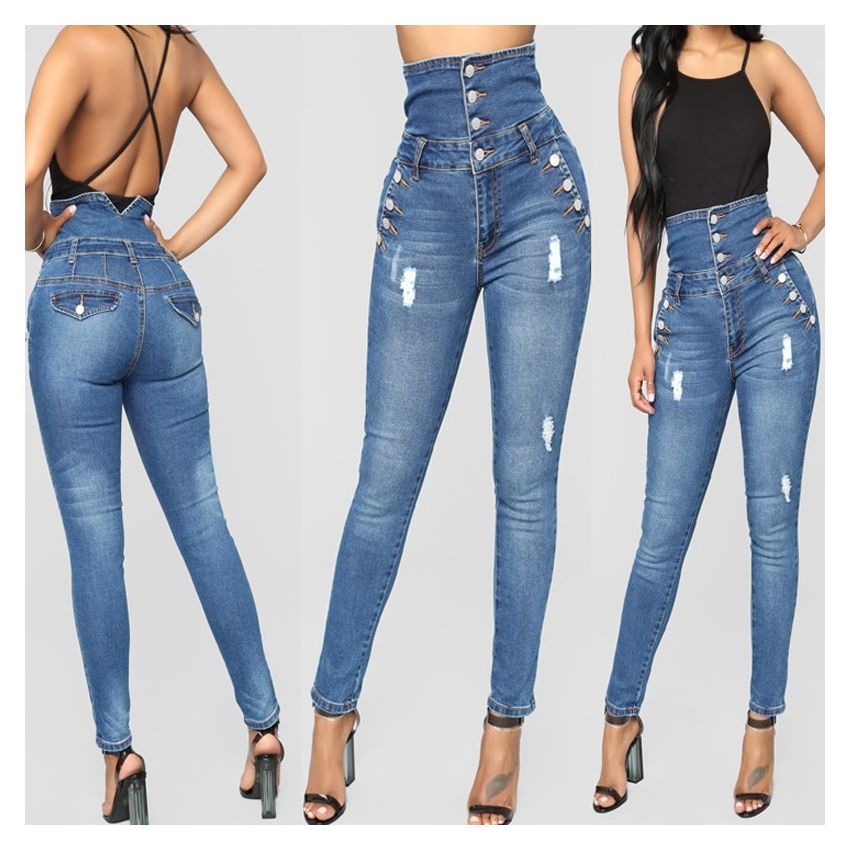 Jeans Rasgados Para Mujer Tallas Grandes Y Cintura Alta Jeans