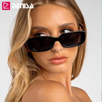 Denisa Small Rectangle Sunglasses Women Men Retro Black Sun 