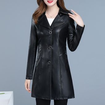 abrigo ajusta Chaqueta de cuero sintético de gran tamaño para mujer 