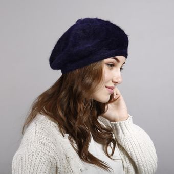 Sombrero de lana con pelo de conejo de imitación para mujer  sombrer.. 