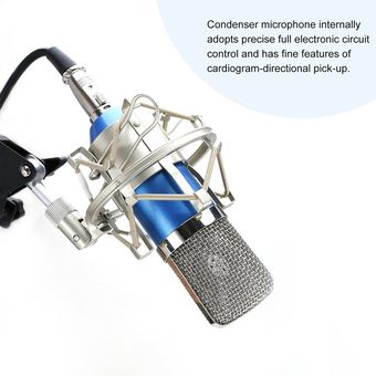 cabeza de malla de plata tubo azul Estudio micrófono de condensador de la grabación de sonido de audio cableado para Live Radio KTV 