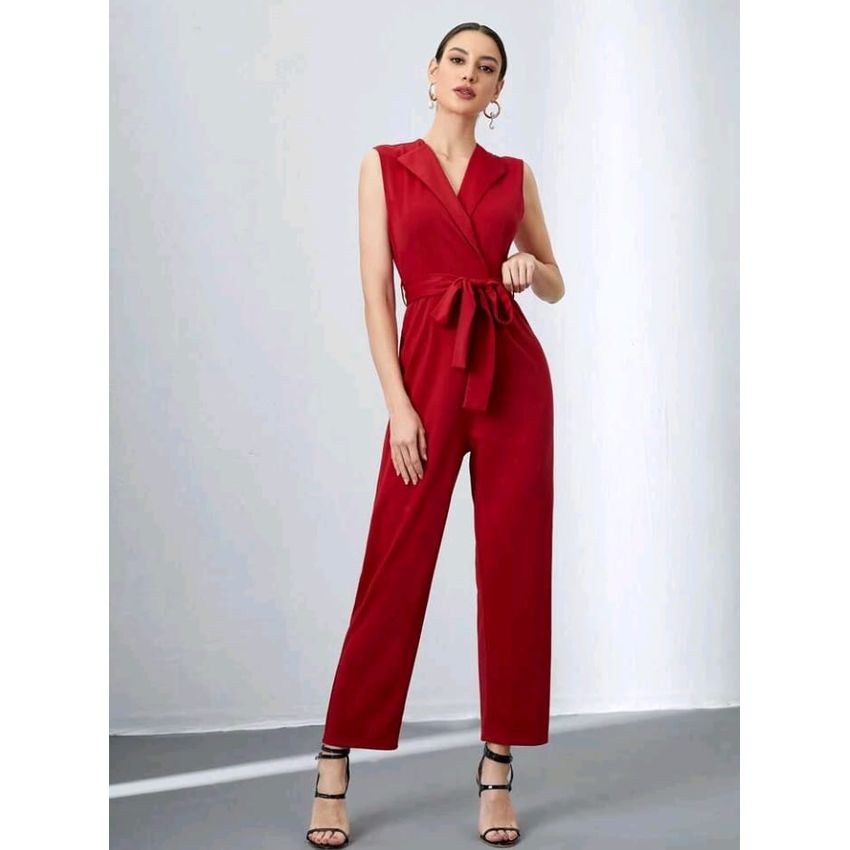 Shein Jumpsuit rojo elegante con cinturón