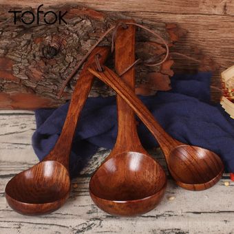 cucharas de sopa naturales Tofok-cuchara grande de madera para sopa 