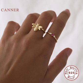 Canner Bee Talks Ring 925 Plata Esterlina Anillos De Oro De 