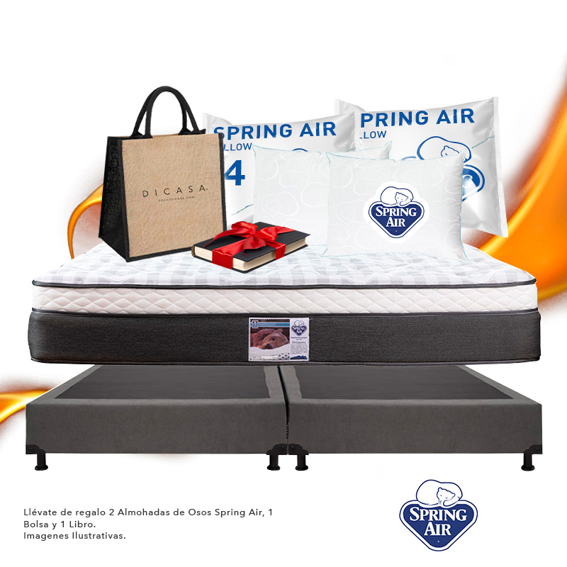 Colchón King Size Spring Air United + Box Dicasa + 2 Almohadas CZD