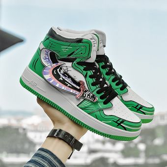 Green#zapatos vulcanizados de alta calidad para hombre deportivas de Anime otoño zapatillas de cuero informales de alta calidad calzado plano de talla grande 