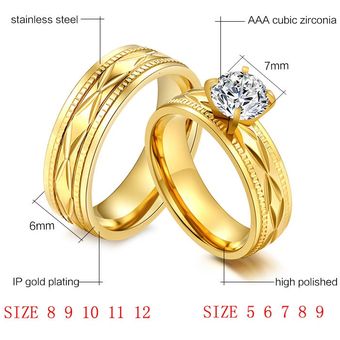 Vnox 2pcs Anillo De Compromiso De Matrimonio Gran Cz Piedra 