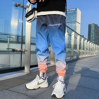 Pantalones informales con degradado para hombre pantalones vaqueros coreanos de moda de Hip Hop con tinte de corbata para hombre pantalones Joggers Harajuku azul blanco Retro Track nuevo WAN（#white） 