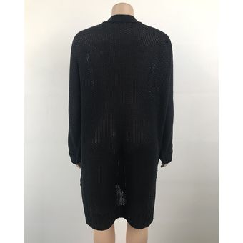 Otoño Mid Long Loose Knit Cardigan Suéter Jumper Mujer 