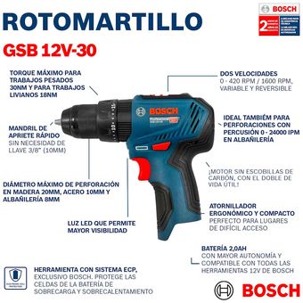 Rotomartillo/ Atornillador Bosch Gsb 12V-30 Brushless