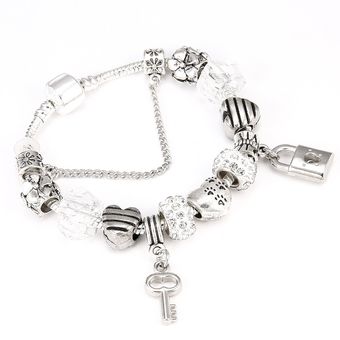 Coteeco Amor Romántico Plata Diy Encanto Pulsera Amor Llave 