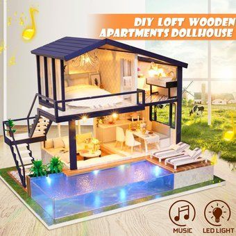 DIY LED Loft Apartments Casa de muñecas Kit muebles madera e 