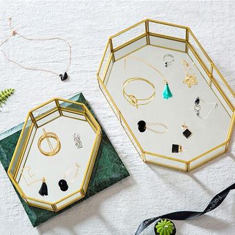 Creativo marco dorado simple bandeja de almacenamiento octogonal mesa de café en casa decoración de arte superficie de escritorio adornos de almacenamiento de personalidad 