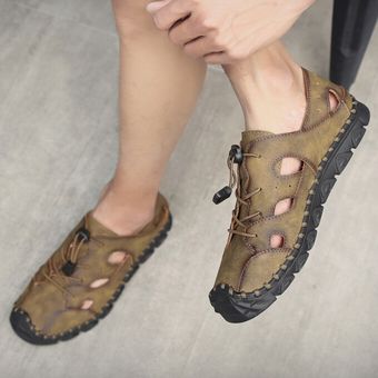 Sandalias Baotou hechas a mano de verano para hombre Zapatos casuales de vadeo al aire libre de gran tamaño Negro 