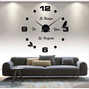 Reloj De Pared 3d Tamaño Grande Color Negro GENERICO