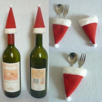 8x 4pcs Navidad  Vajilla Bolsas Titular Sombrero Botella de Vino 