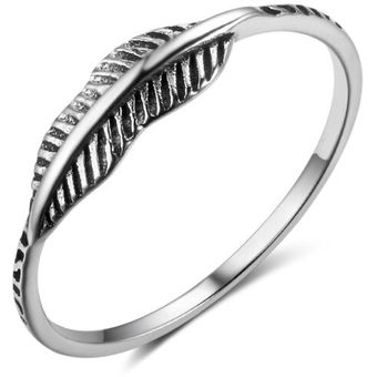 Thai Antique Silver Feather Women Ring Oating Leaves Twist 