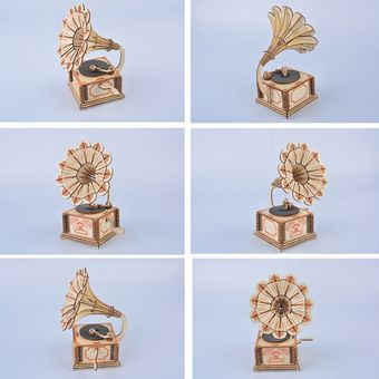 Modelo de fonógrafo 3D Bloques de construcción de madera Artesanía de 