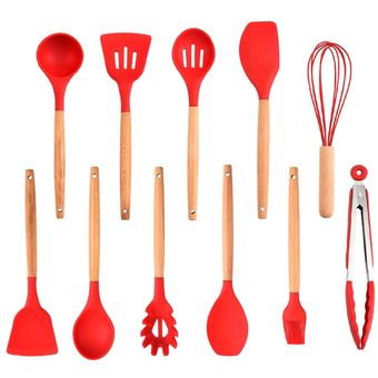 Set x 15 Utensilios de cocina en silicona y madera - Beige