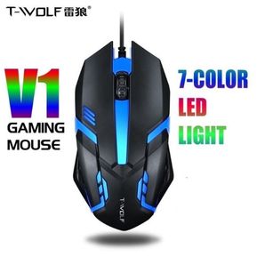 Mouse optico gamer V1 - T-WOLF - RGB negro multi luces.