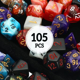 Bolsa 105PCS Metal Polyedrai Dados Set para Dungeons DND RPG MTG Dice Juego de escritorio 