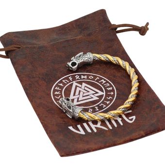 Pulsera Brazalete Vikingo Color Oro Acero Inoxidable Hombre