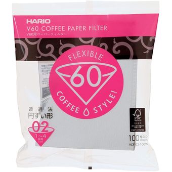 Hario - Filtros Papel V-60 Dripper Tamaño 02 Brewing Coffee X100unds