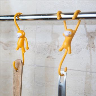 Yellow Two Hands Monkey Design S-shaped Hanger Hook 