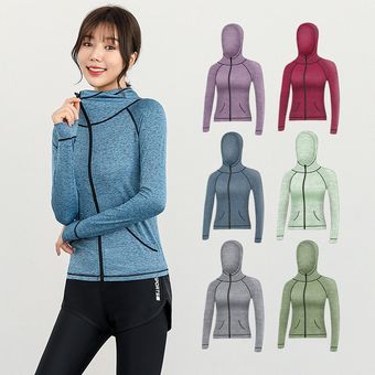 Balancora Chaqueta deportiva para mujer con orificios para los pulgares chaqueta de chándal completa cremallera ajustada para yoga y fitness 