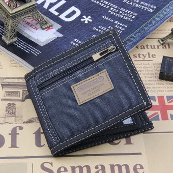 Billeteras de lona de tela vaquera azul entalladas Vintage para hombre y mujer el mejor regalo para novio monedero corto con cremallera HON 