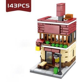 Mini Tienda Urbana de comida dulces pizzería bloques de construcción juegos de escenas arquitectura juguetes para niños vista del mercado HON 