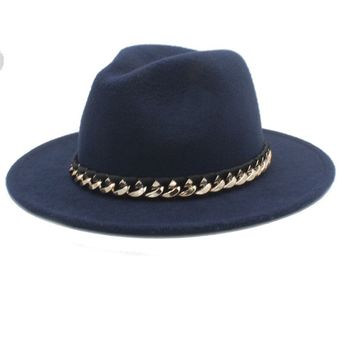 estilo Jazz J20 WAN（#Dark Blue） Sombrero de fieltro estilo gánster de fieltro con visera ancha Sombrero Fedora retro de fieltro de lana para hombre y mujer 