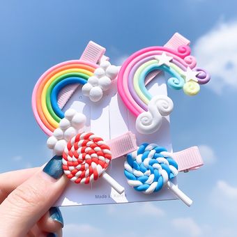horquilla de Lollipop Clip de borde de Color de caramelo coreano flequillo bonito para niñas y niños Xwen accesorios para el cabello simples de moda OH1337 