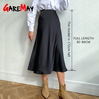 Falda Midi elegante de cintura alta Falda larga de satén para mujer 