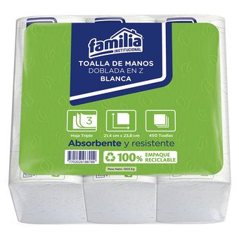 Familia Institucional - Toalla Papel En Z Hoja Triple 3X150 Hojas Blanca