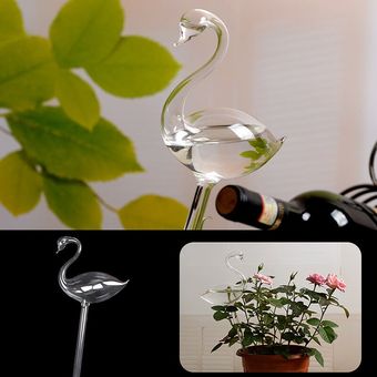 Swan Forma pájaros de cristal claro de auto riego Durable Mini transparente Planta de riego 