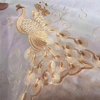 Rosa bordado con diseño de pavo real diseño blanco tul cortinas para 