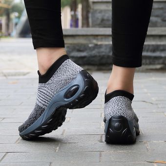 Gris Zapatillas de Andar para Mujer Malla Slip On Zapatos Plataforma 