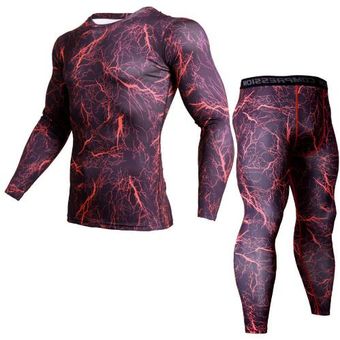 Camiseta de camuflaje 3D para hombre conjunto de para correr conjuntos deportivos para Fitness medias de entrenamiento de gimnasio #Red camisa de manga larga y pantalones 
