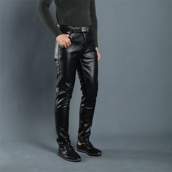 Pantalones de cuero sintético para hombre  pantalón informal  ligero.. 