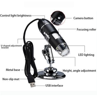 Microscopio Digital USB 3 En 1 Ajustable 1600X CáMara De-Negro 