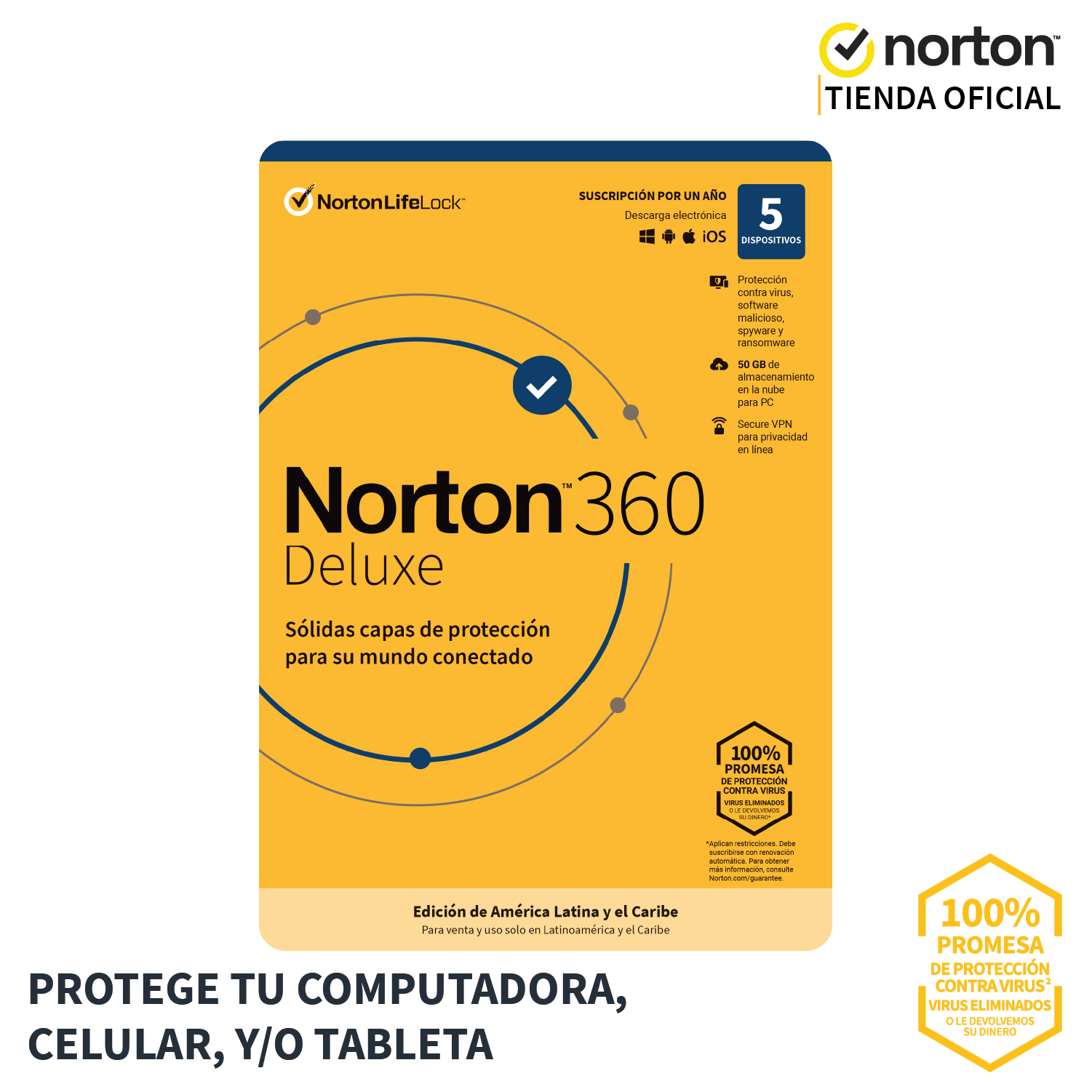 Antivirus Norton 360 Deluxe 5 dispositivos 1 año 2021