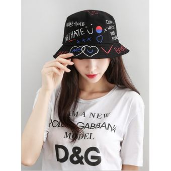 Sombrero de pescador Harajuku con letra de grafiti para hombre y mujer,gorra de pescad #N078-Black 
