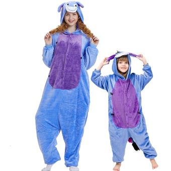 mono cálido de franela con dibujos de Lobo y animales-Blue Donkey Pijama de invierno de manga larga para y niñas 