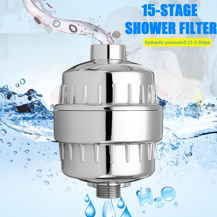 15 Etapa ducha filtro suavizador de agua para el agua dura elimina el cloro y Flouride - Plata